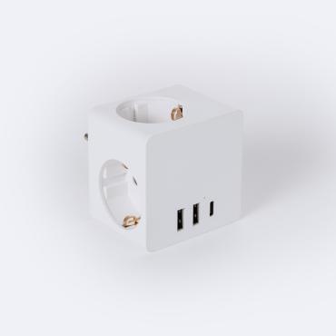 Potrójne Gniazdko Adapter Typu F Schuko 2 USB + 1 USB-CBiały