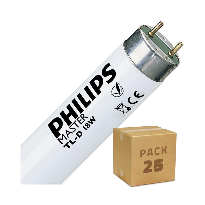PACK of 18W 60cm T8 PHILIPS Fluorescent Tubes with Double-Sided Power (25 Units) Dimmable
