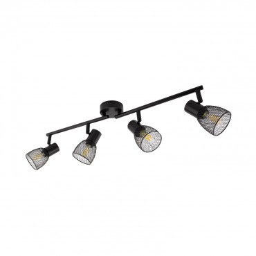 Black Adjustable Linear Grid Ceiling Light With 4x Spotlights