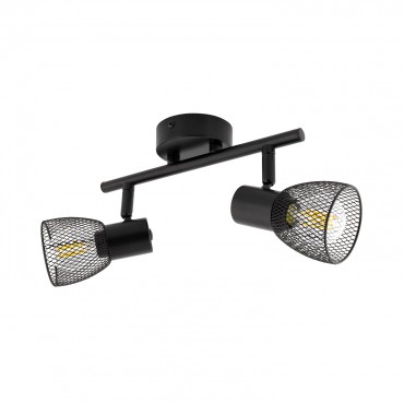 Black Adjustable Grid Ceiling Light With 2x Spotlights