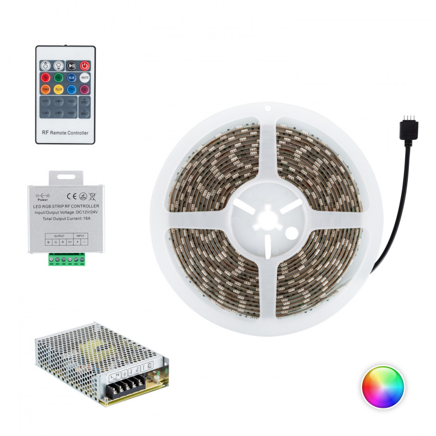 KIT: 5m RGB LED Strip 24V DC 60LED/m IP65 with Power Supply and Controller