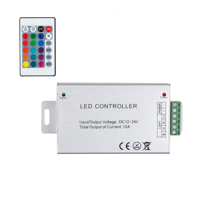 12/24V RGB LED Strip Controller + IR Remote Control Dimmmer with 24 Buttons