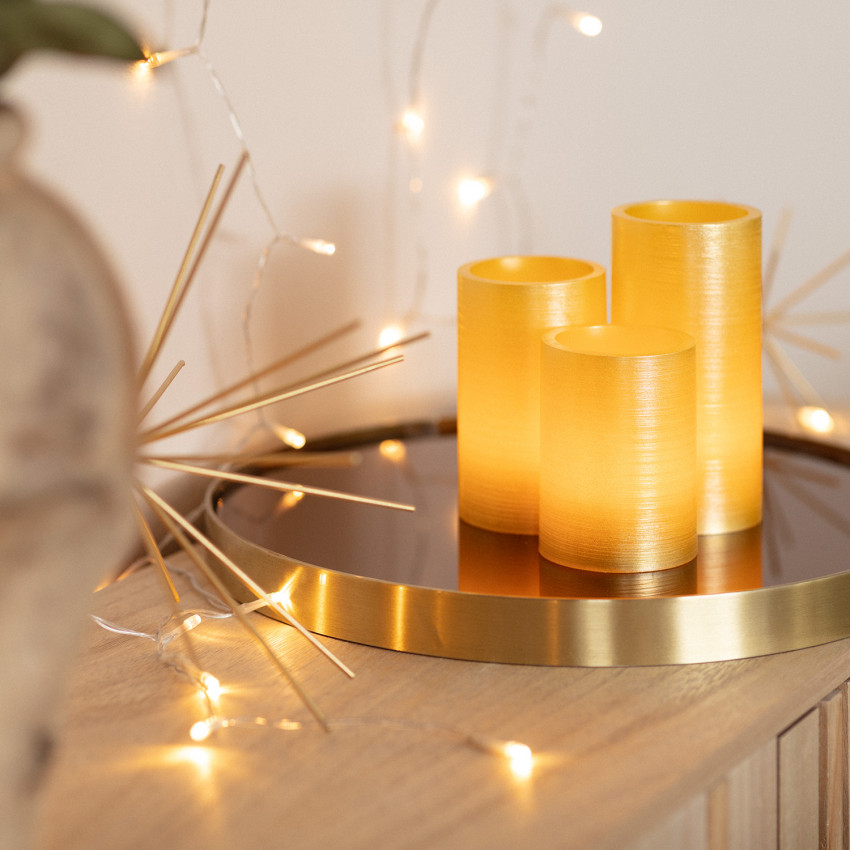 Set of 3 Golden Special Flame LED Candles 