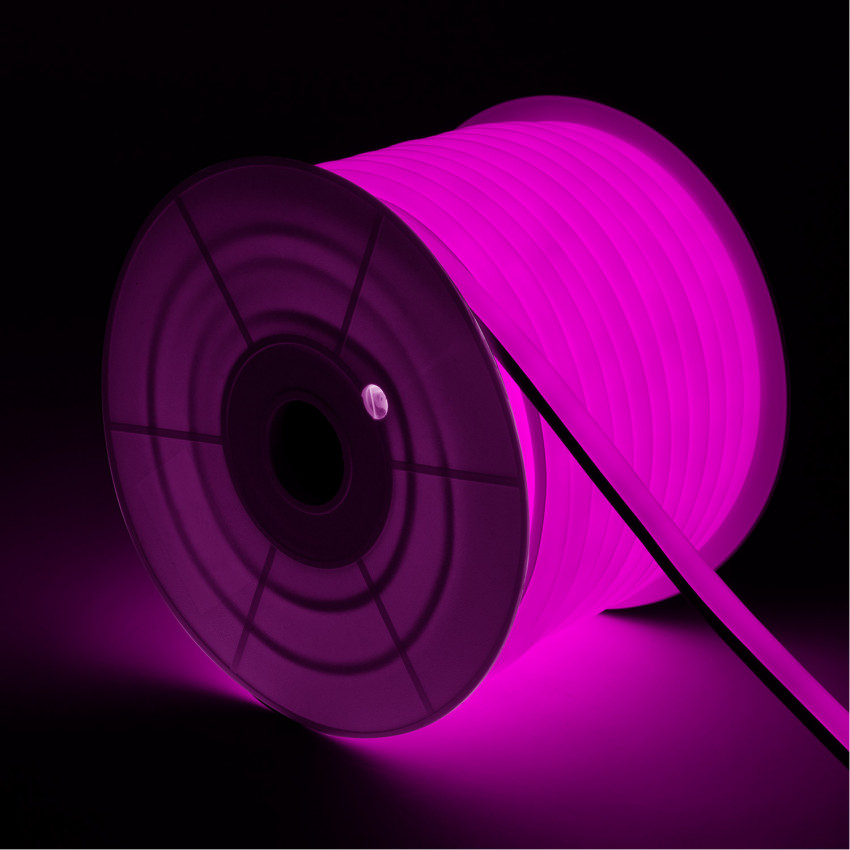 50m Coil 220V AC 7.5W/m Semicircular 180º Dimmable LED Neon Strip 120 LED/m in Pink IP67 Custom Cut every 100cm