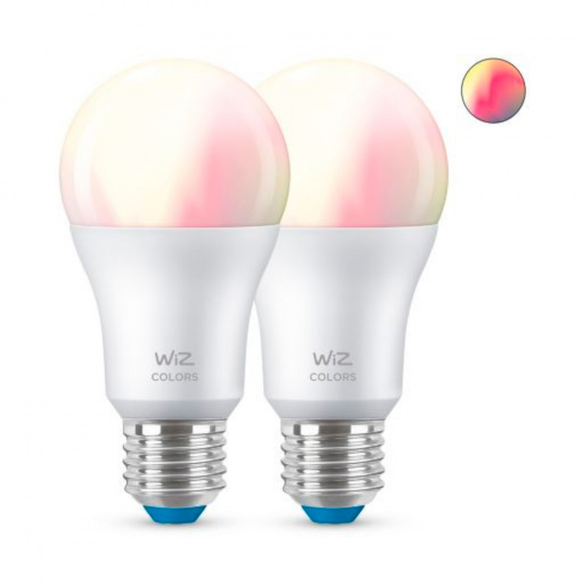 Pack of 8W E27 A60 Smart WiFi + Bluetooth WIZ RGB+CCT Dimmable LED Bulbs (2 un)