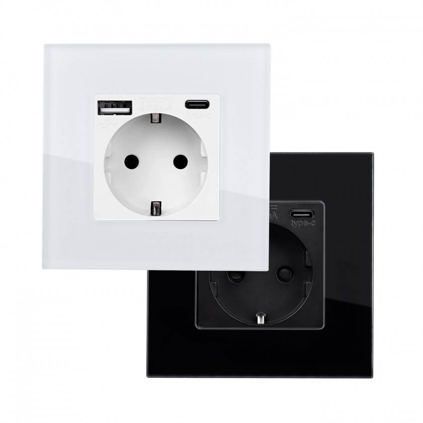 Schuko USB Type F Socket with Modern Glass Frame 