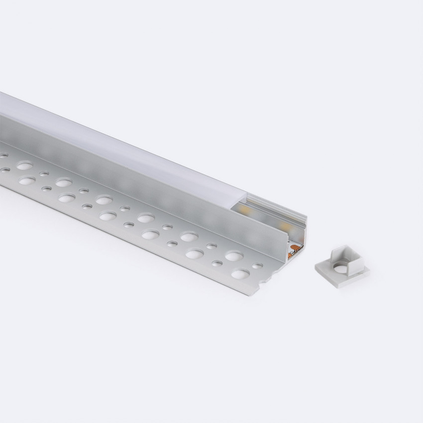 Aluminium Profile with Continous Cover for Plaster/Plasterboard Intergration for LED Strips up to 8mm 