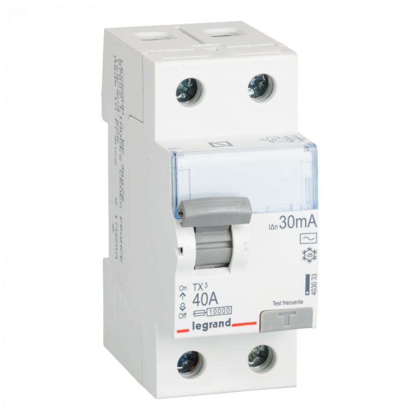 Industrial Differential Switch 2P-30mA 25-40A 10kA Class AC LEGRAND TX³ 403032